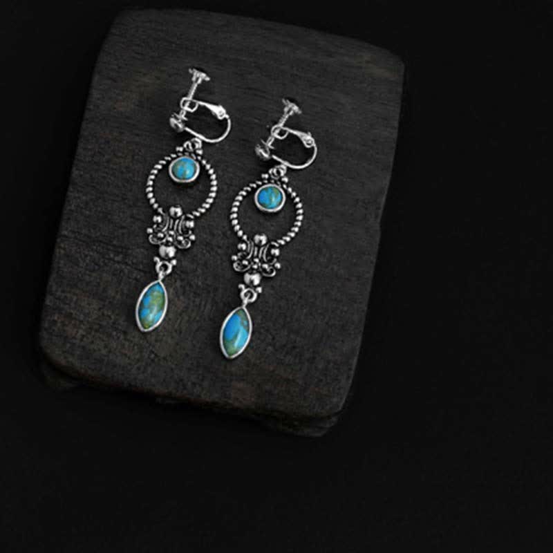 KarmaRipple's 925 Sterling Silver Vintage Turquoise Waterdrop Pattern Balance Drop Dangle Earrings p13