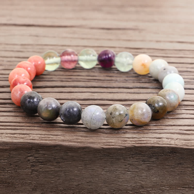 KarmaRipple's 108 Mala Beadwork Fluorite Black Glitter Stone Protection Tassel Bracelet ( p11
