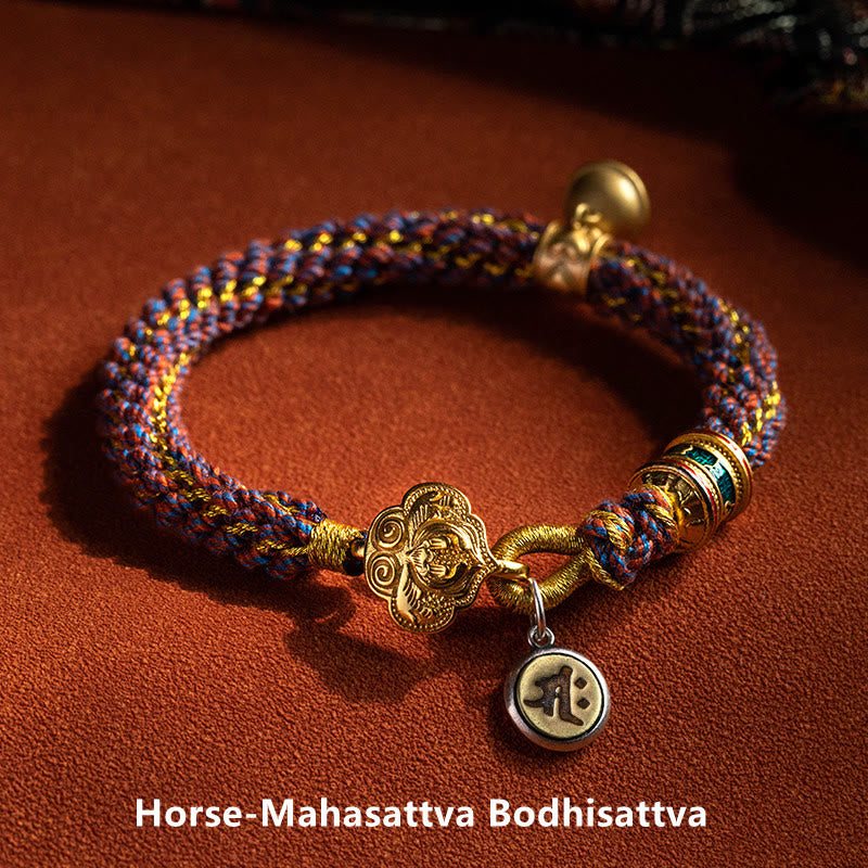 KarmaRipple's 925 Sterling Silver Chinese Zodiac Natal Buddha Om Mani Padme Hum Fortune Bell Woven String Bracelet p5