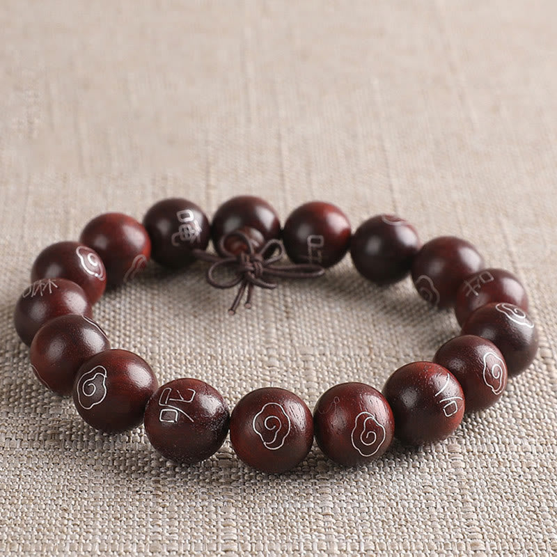 KarmaRipple's 925 Sterling Silver Inlaid Small Leaf Red Sandalwood Om Mani Padme Hum Character Auspicious Clouds Protection Bracelet p3