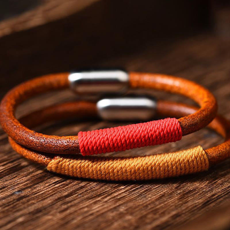 KarmaRipple's Tibetan Leather Handmade Five Elements Fortune Braid String Buckle Bracelet p15