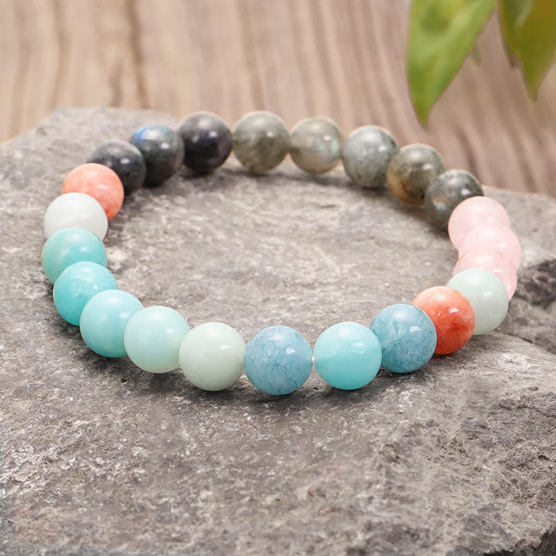 KarmaRipple's 108 Mala Beadwork Amazonite Black Glitter Stone'sitive Tassel Bracelet ( p9