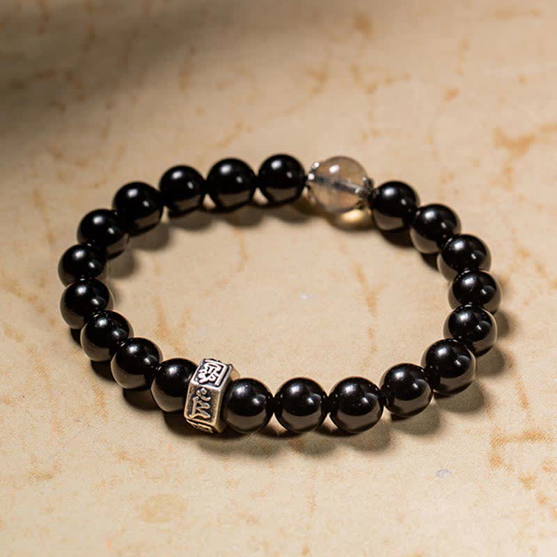 KarmaRipple's Chinese Zodiac Natal Buddha 925 Sterling Silver Black Obsidian Moonstone Strength Bracelet p9