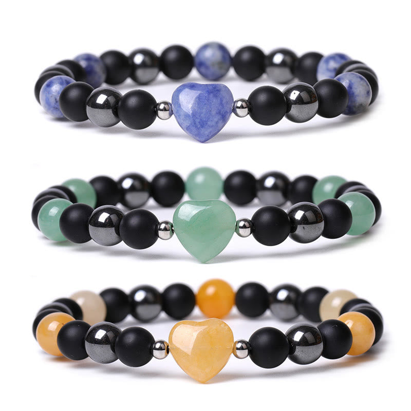 KarmaRipple's Black Onyx Tiger Eye Stone Gemstone Love Heart Protection Bracelet p23