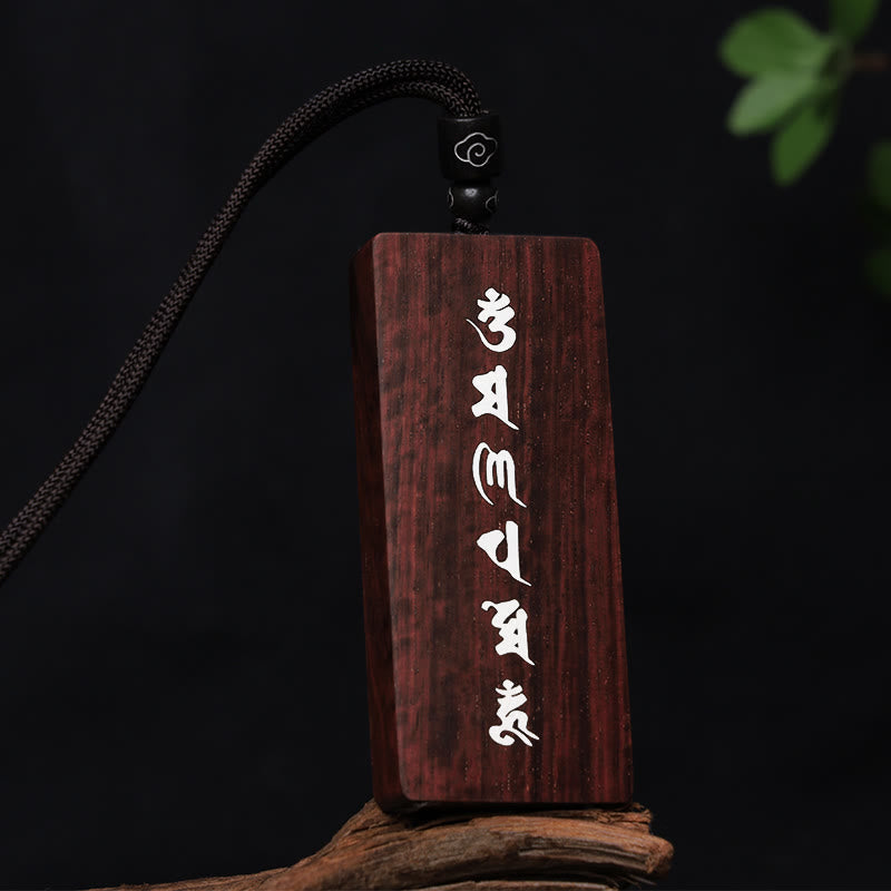 KarmaRipple's 999 Sterling Silver Small Leaf Red Sandalwood Ebony Wood Om Mani Padme Hum Inlaid Protection Pendant Necklace p23