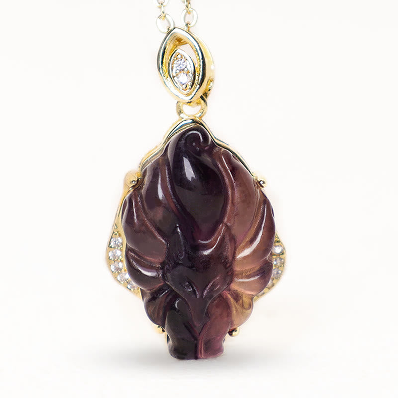 KarmaRipple's Authentic Colorful Fluorite Nine Tailed Fox Protection Pendant Necklace p7
