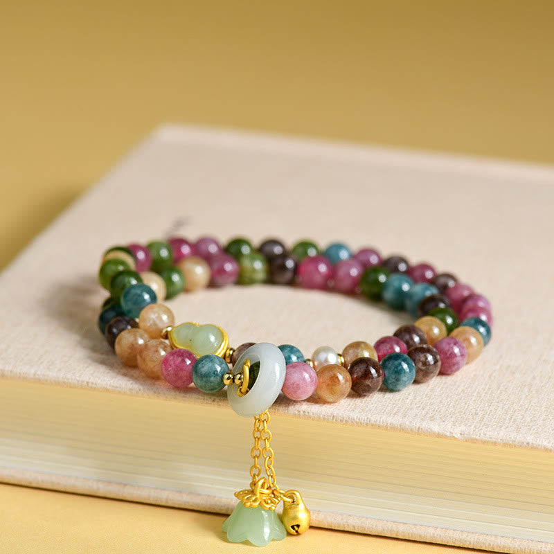 KarmaRipple's Multicolored Tourmaline Gourd Wisdom Double Wrap Lily Of The Valley Talisman Bracelet p4