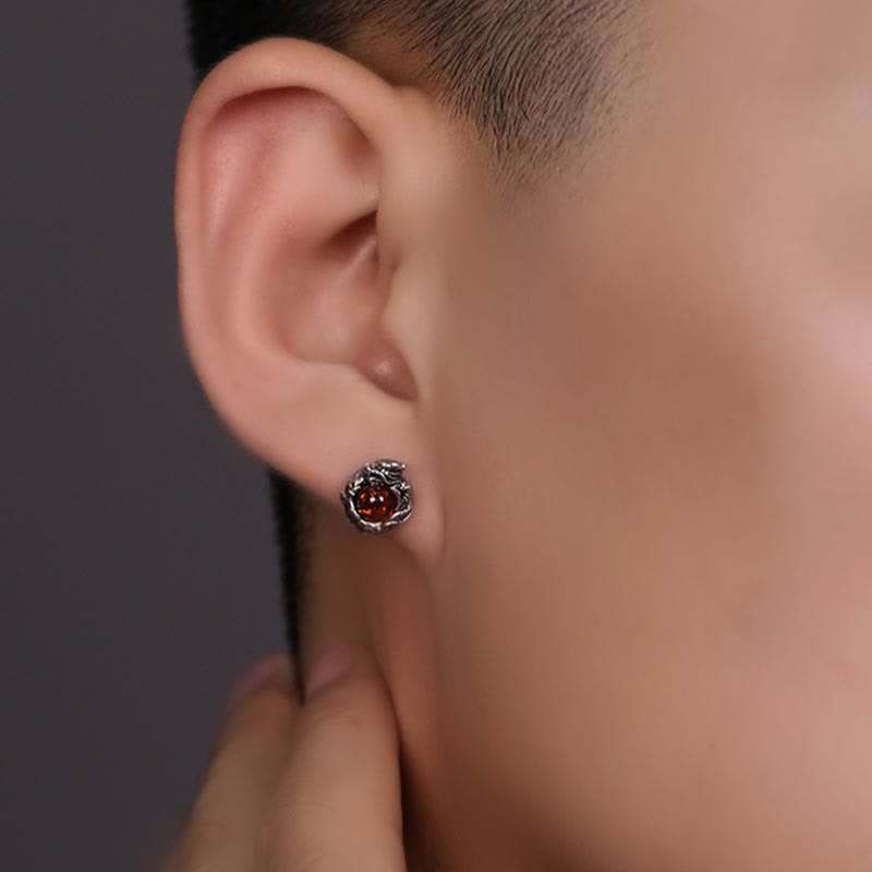 KarmaRipple's 925 Sterling Silver Authentic Amber Dragon Success Protection Stud Earring p7