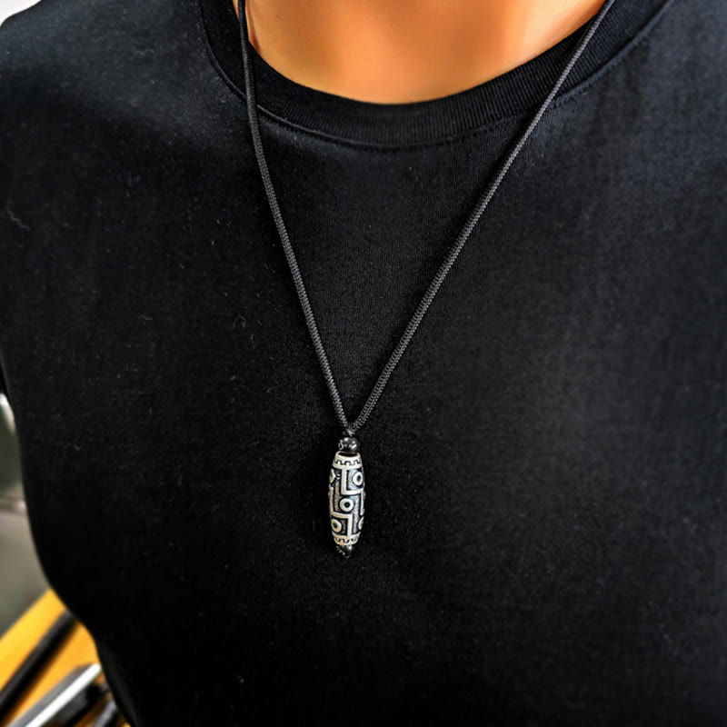 KarmaRipple's Tibet Nine-Eye Dzi Bead Pattern Bronze Auspicious Clouds Wealth Pendant Necklace p4