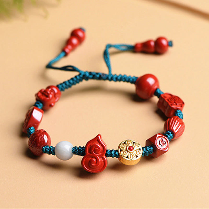 KarmaRipple's Authentic Cinnabar Gourd Om Mani Padme Hum Laughing Buddha Blessing String Bracelet p4