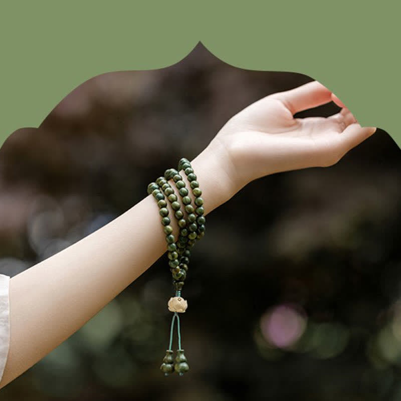 KarmaRipple's 108 Mala Beadwork Green Sandalwood Boxwood Lotus Positive Bracelet p13