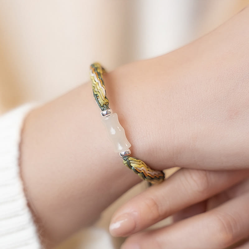 KarmaRipple's Ivory Jade Bamboo Reincarnation Weave Wealth Fortune Strength String Bracelet p14