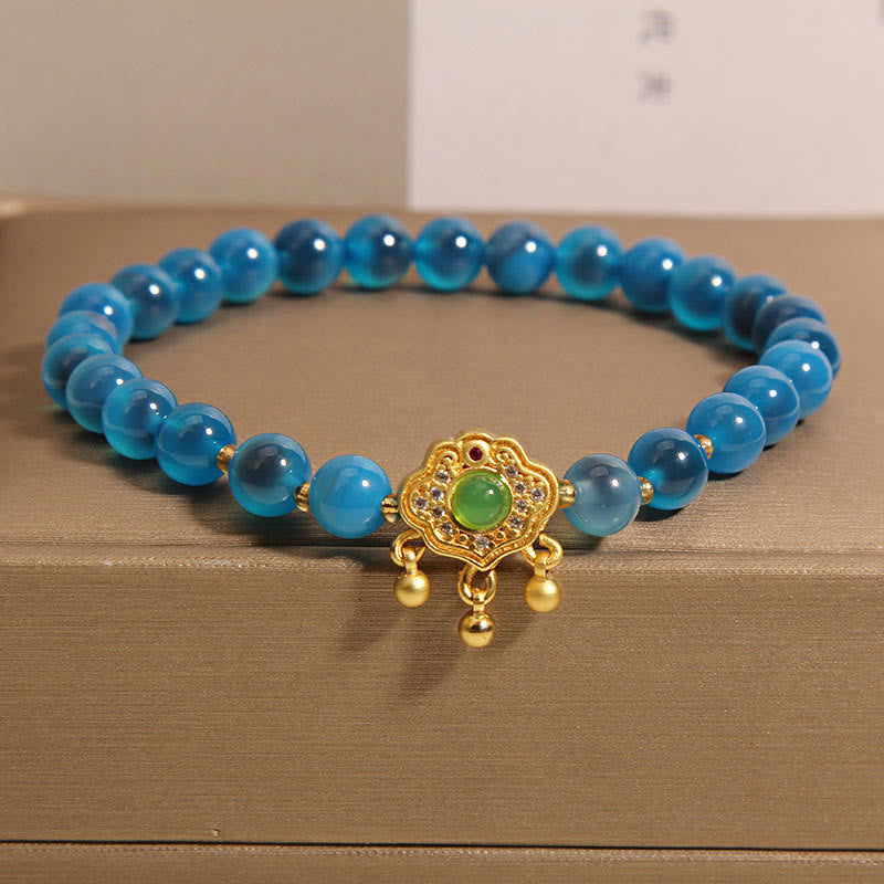KarmaRipple's Blue Candy Agate Chinese Lock Talisman Balancing Bracelet p1