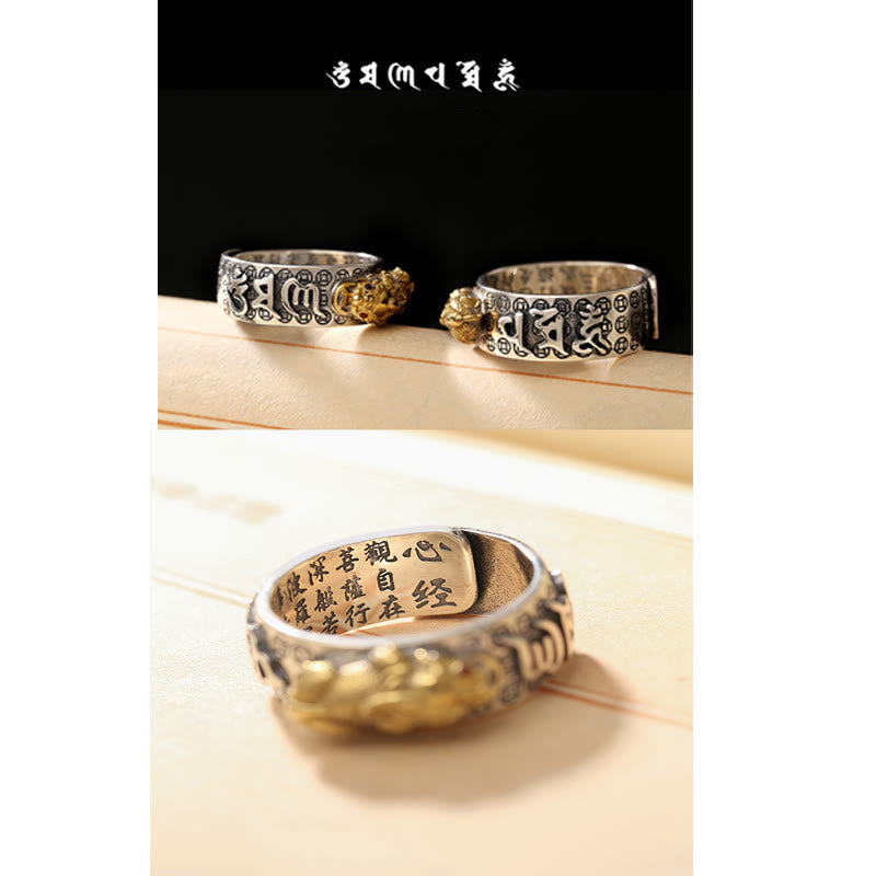 KarmaRipple's Tibetan 990 Sterling Silver Om Mani Padme Hum PiXiu Dorje Vajra Heart Sutra Engraved Wealth Ring p15