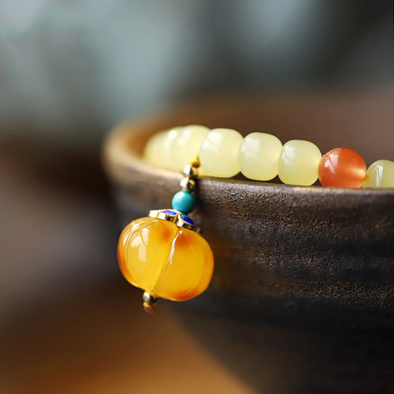 KarmaRipple's Authentic Hetian Jade Pumpkin Amber Red Agate Gemstone Prosperity Bracelet p3