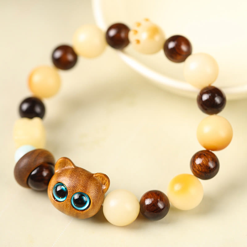 KarmaRipple's Authentic Bodhi Seed Sandalwood Fortunate Cute Cat Head Paw Claw Peace Bracelet p4