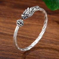 KarmaRipple's 999 Sterling Silver Year of the Dragon Fortune Strength Metal Cuff Bracelet Bangle