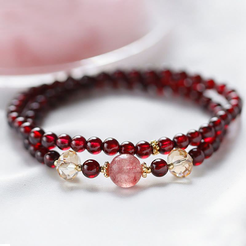 KarmaRipple's 14K Gold Plated Authentic Garnet Strawberry Quartz Stability Double Wrap Bracelet p4