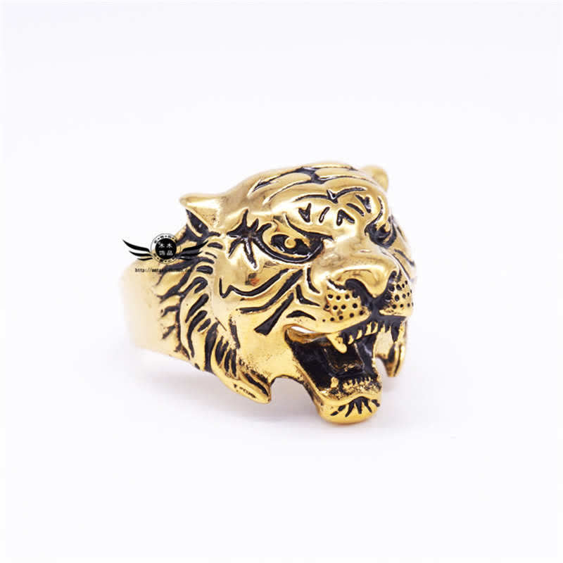 KarmaRipple's Men's Animal Tiger Head Titanium Steel Balance Calm Punk Rock Biker Ring p46