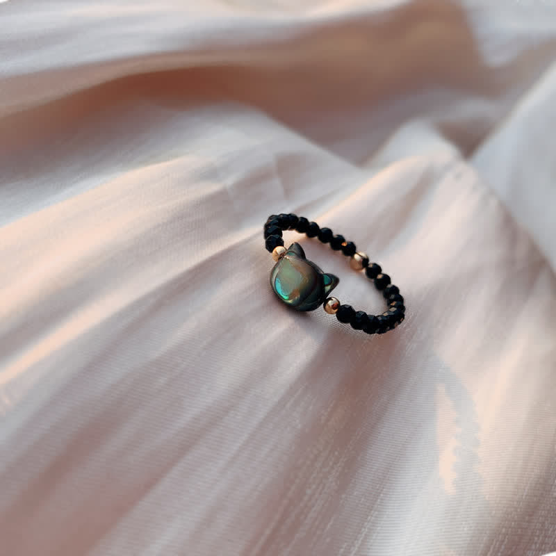 KarmaRipple's Authentic Tridacna Stone Lovely Cat 14K Gold Blessing Ring p1