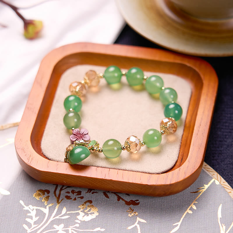 KarmaRipple's Authentic Red Agate Green Agate Gourd Cinnabar Flower Beadwork Confidence Bracelet p5