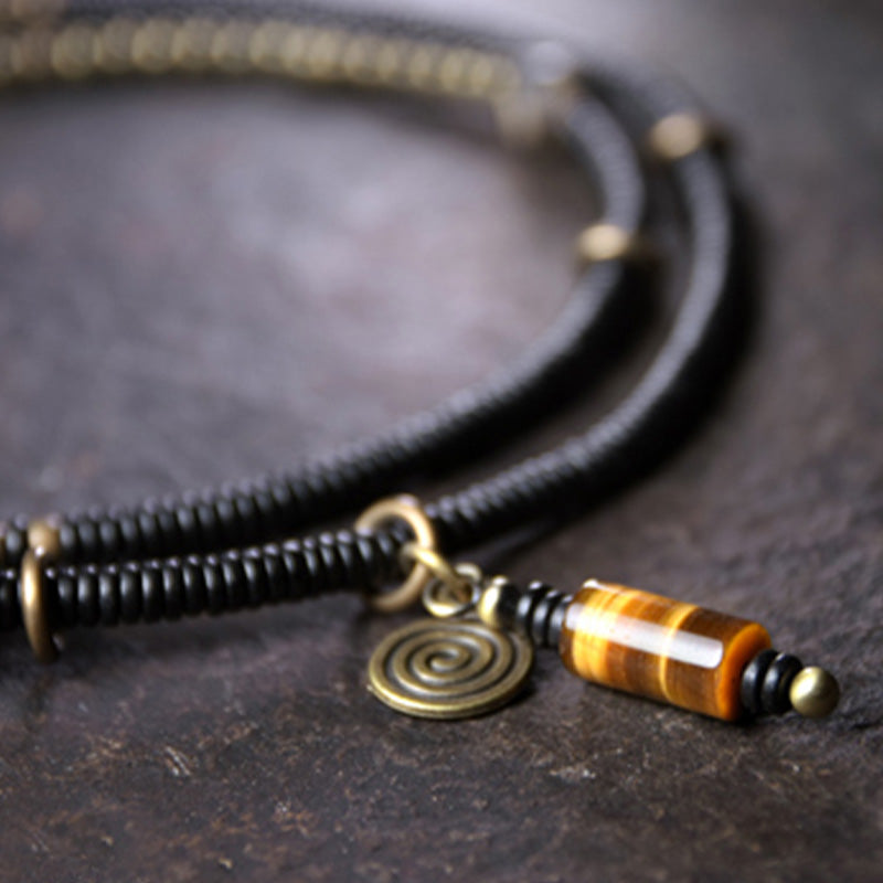 KarmaRipple's Ebony Wood Dzi Bead Bronze Peace Pair Bracelet Pendant Necklace p8