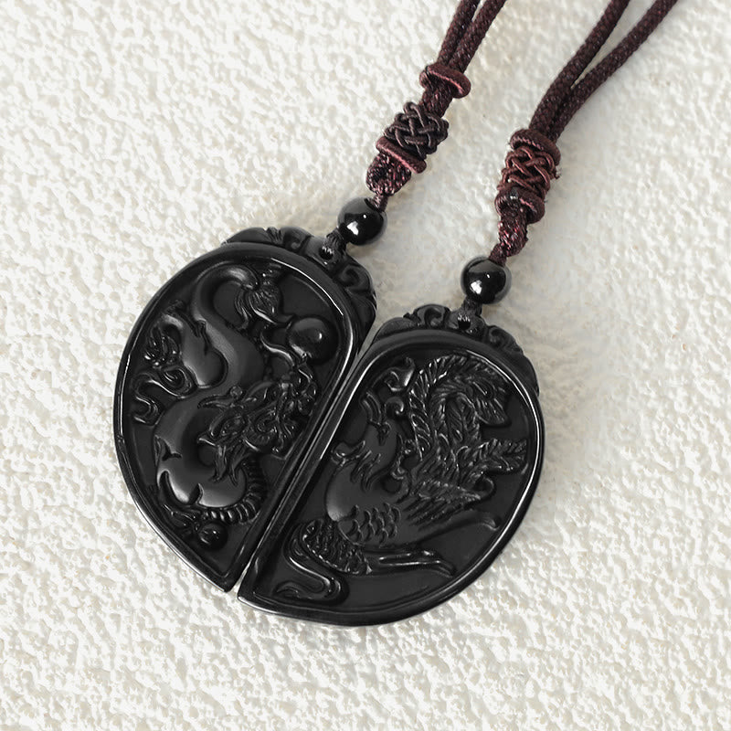 KarmaRipple's Black Obsidian Love Dragon Phoenix Protection Pendant Necklace p6