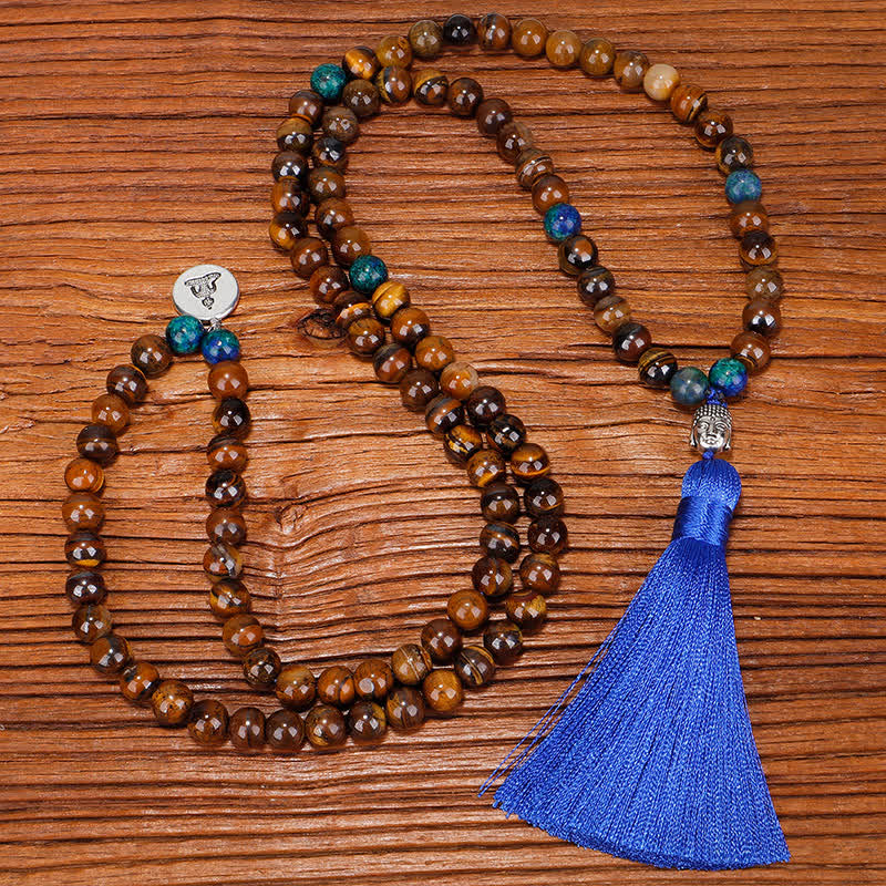 KarmaRipple's 108 Mala Beadwork Tiger Eye Buddha Strength Bracelet Tassel Pendant Necklace p13