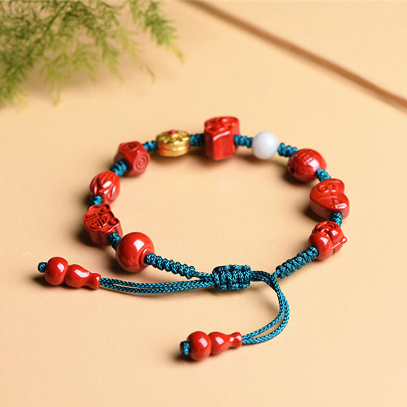 KarmaRipple's Authentic Cinnabar Gourd Om Mani Padme Hum Laughing Buddha Blessing String Bracelet p3