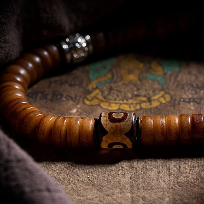 KarmaRipple's Tibetan 108 Mala Beadwork Yak Bone Dzi Bead Nine Palaces Eight Diagrams Talisman Strength Bracelet p4