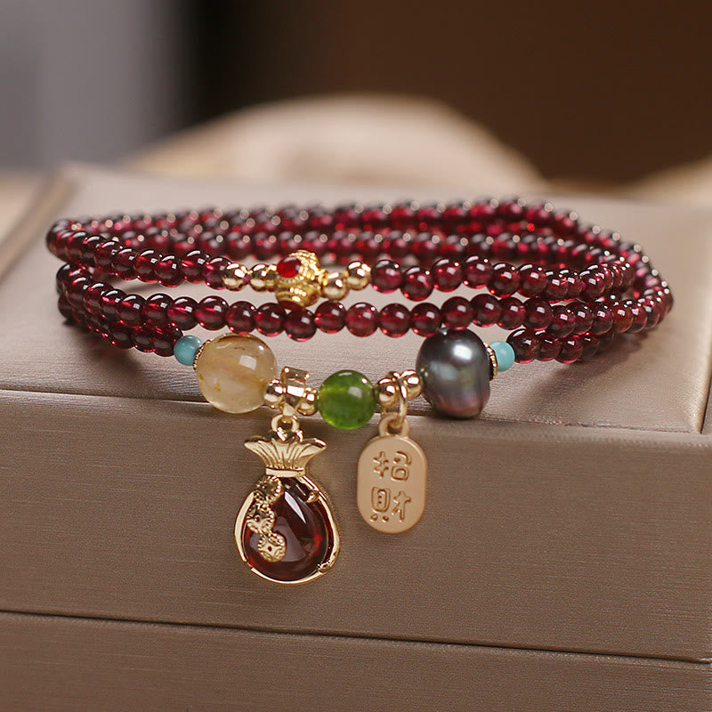 KarmaRipple's Multi Layered Authentic Garnet Jade Coin Money Bag Attracting Wealth Protection Bracelet p2