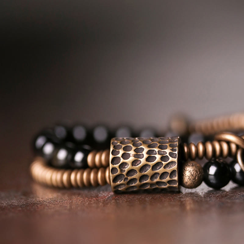 KarmaRipple's Rainbow Obsidian Bronze Inner Peace Balancing Double Layer Bracelet p5
