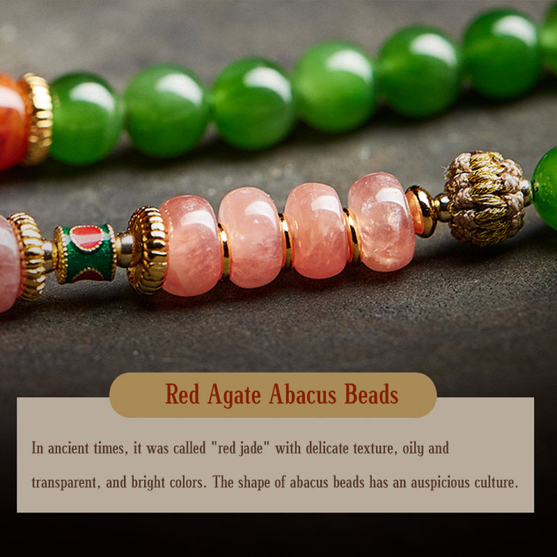 KarmaRipple's 108 Mala Beadwork Cyan Jade Red Agate Laughing Buddha Fortune Bracelet p15