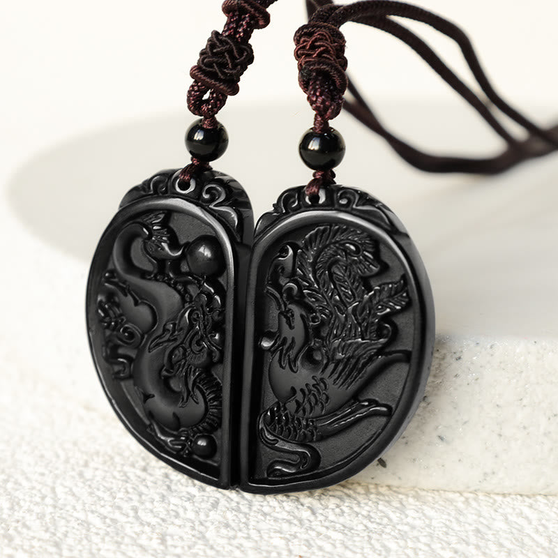 KarmaRipple's Black Obsidian Love Dragon Phoenix Protection Pendant Necklace p4