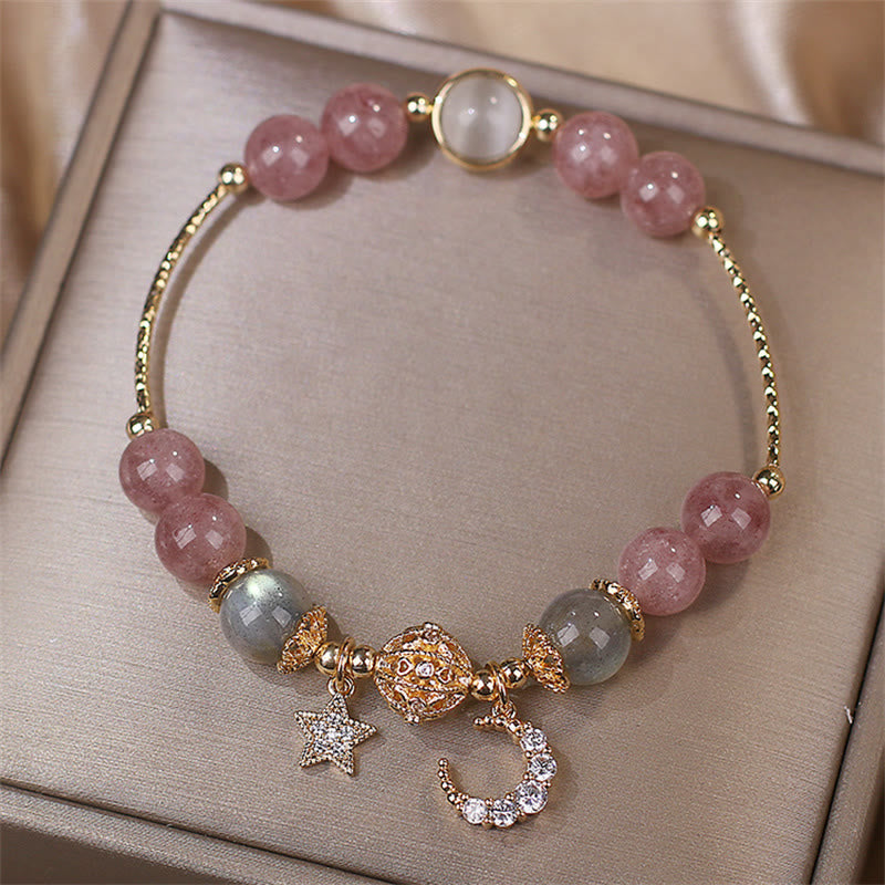 KarmaRipple's Strawberry Quartz Moonstone Moon Star Love Bracelet p6