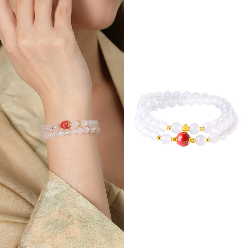 KarmaRipple's 925 Sterling Silver Authentic Ivory Agate Cinnabar Double Wrap Protection Bracelet p12