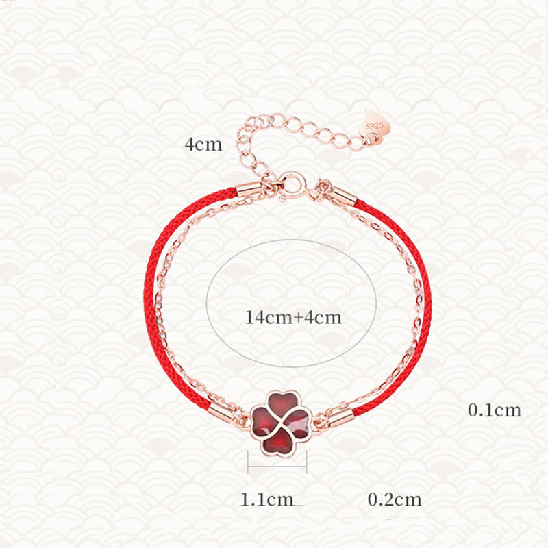 KarmaRipple's 925 Sterling Silver Color-changing Four Leaf Clover Fortune Protection Red String Bracelet p8