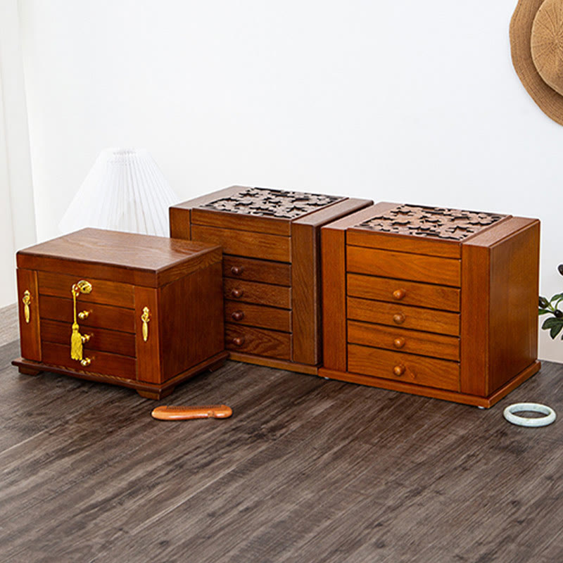 KarmaRipple's Vintage Large Capacity Wooden Jewelry Box Jewelry Storage Box With Mirror p26
