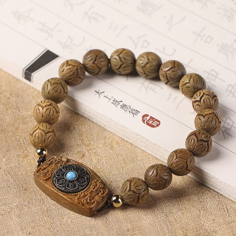 KarmaRipple's Green Sandalwood Ebony Wood Sandalwood Om Mani Padme Hum Soothing Bracelet p5