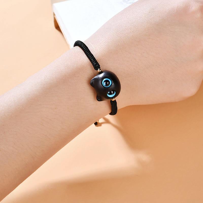 KarmaRipple's Ebony Wood Cat Head Pattern Peace King Kong Weave Woven Bracelet p15