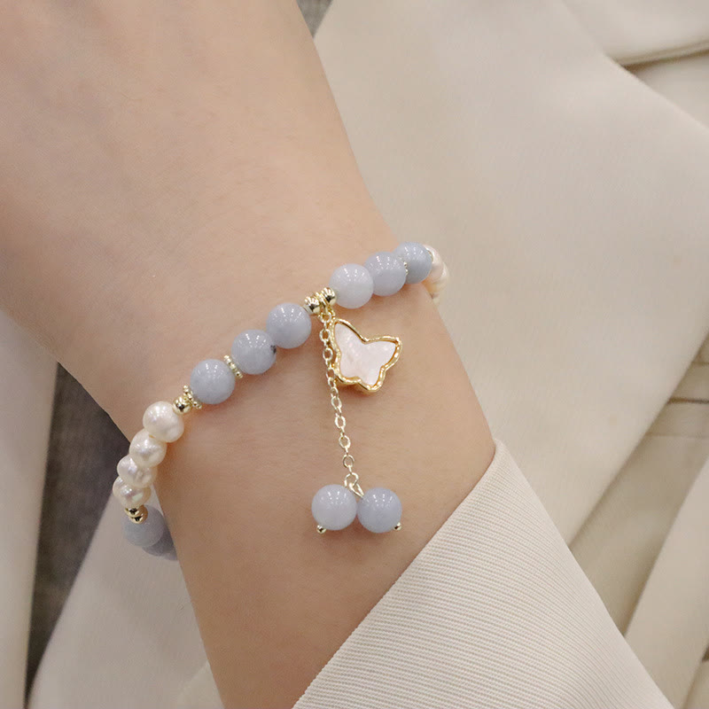 KarmaRipple's Authentic Aquamarine Pearl Balancing Ginkgo Leaf Butterfly Talisman Bracelet p2