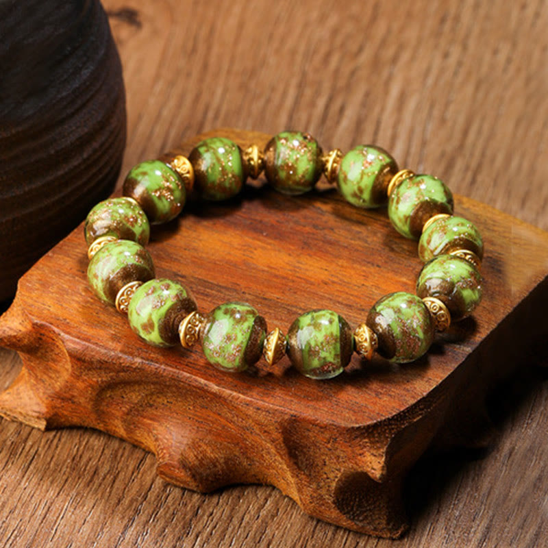 KarmaRipple's Gold Swallowing Beast Family Talisman Liuli Glass Bead Fortune Bracelet p40