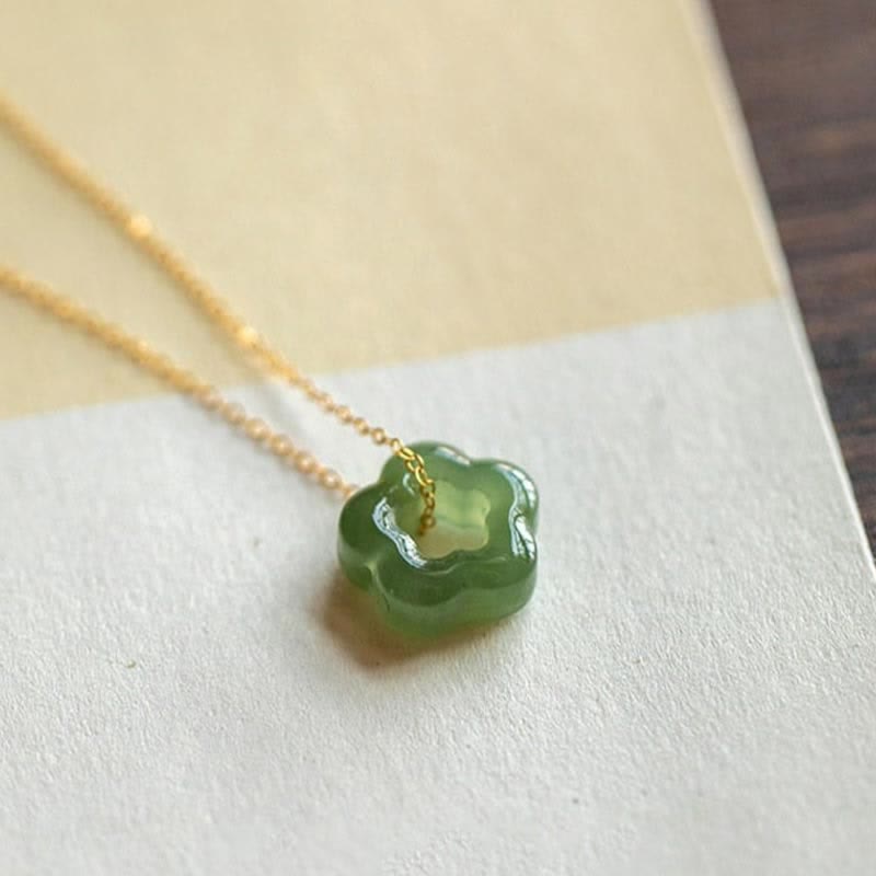 KarmaRipple's Dainty Hetian Jade Cyan Jade Fortune Floral Talisman Pendant Necklace p22