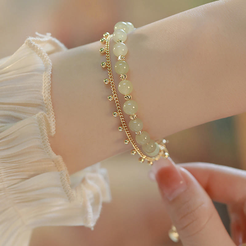 KarmaRipple's 14K Gold Plated 2 Layers Hetian Jade Bead Fortune Prosperity Bracelet p4