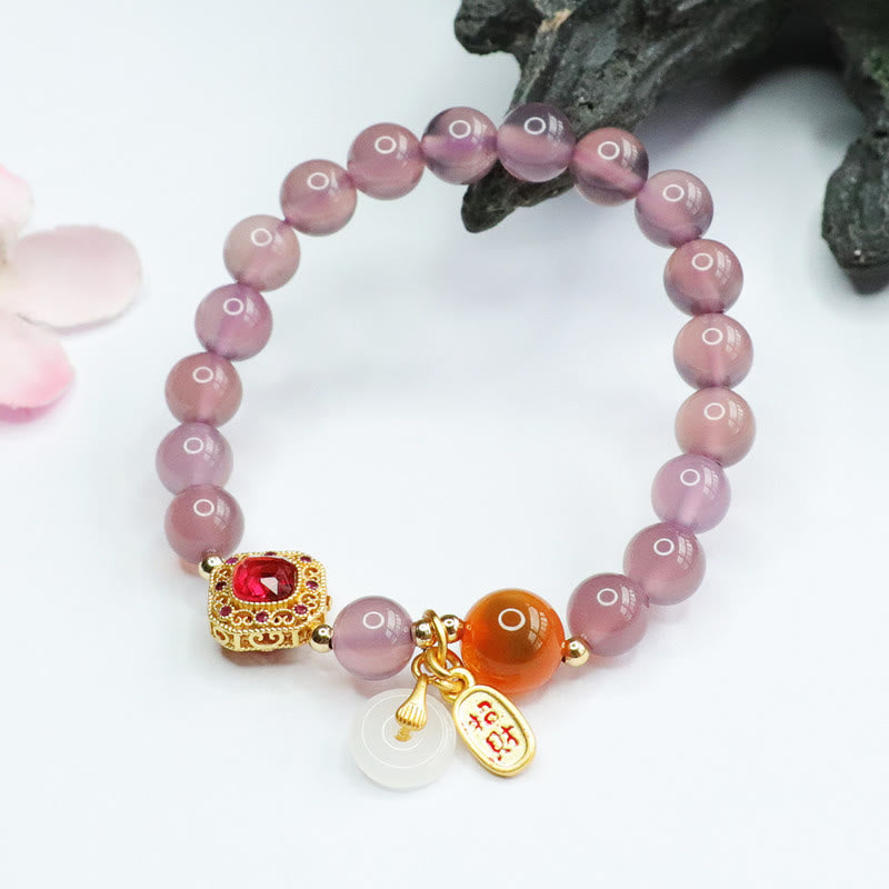 KarmaRipple's Authentic Purple Chalcedony Candy Agate Peace Buckle Balance Fortunate Fortune Talisman Bracelet p8