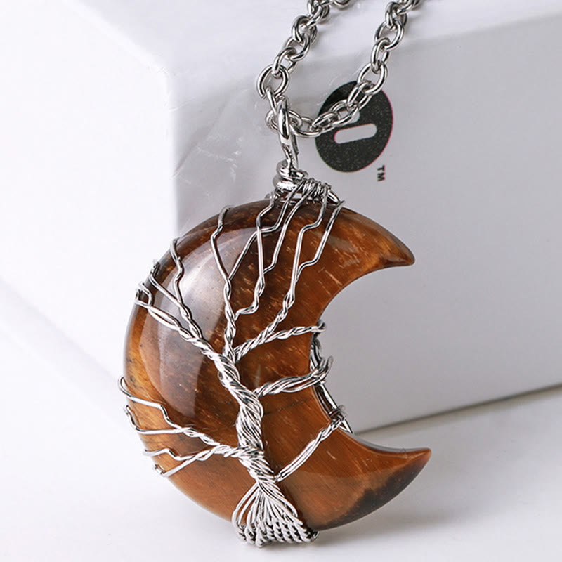 KarmaRipple's Authentic Quartz Gemstone Moon Tree Of Life Balancing Energy Pendant Necklace p17