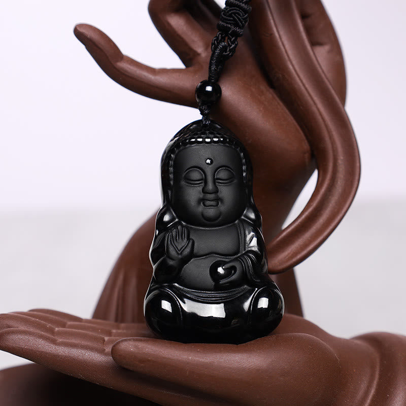 KarmaRipple's Authentic Black Obsidian Gemstone Buddha Strength Protection Amulet Fortunate Talisman Necklace Pendant p3