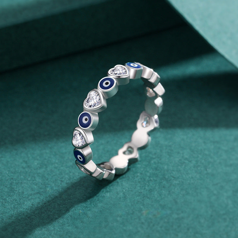 KarmaRipple's 925 Sterling Silver Evil Eye Love Heart Zircon Blessing Ring p2