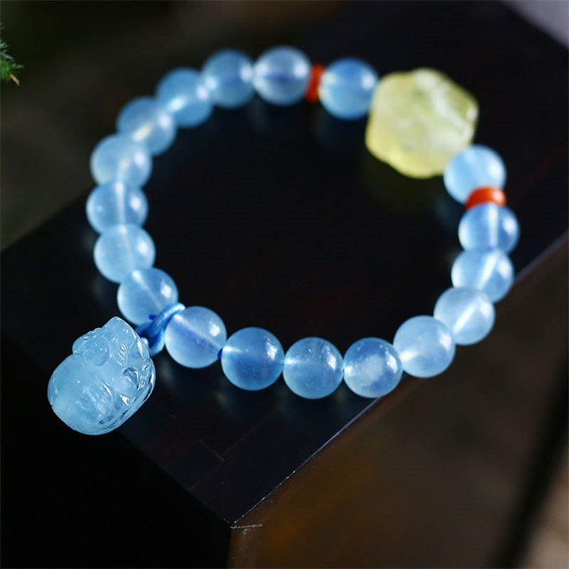 KarmaRipple's Authentic Aquamarine Amber Pixiu Peace Balancing Talisman Bracelet p1