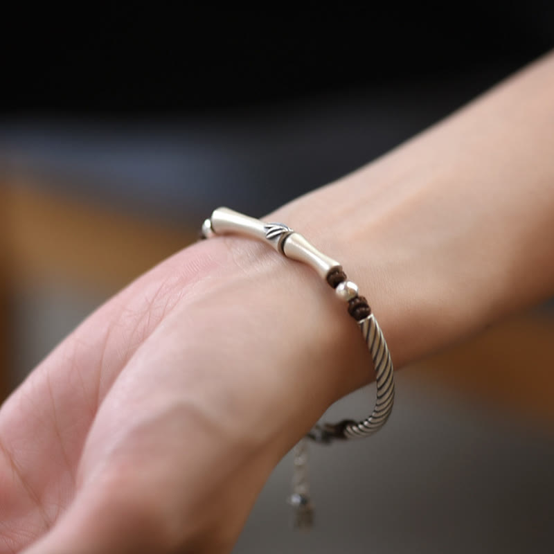 KarmaRipple's 999 Sterling Silver Bamboo Pattern Cicada Fortune Wealth Bracelet p9